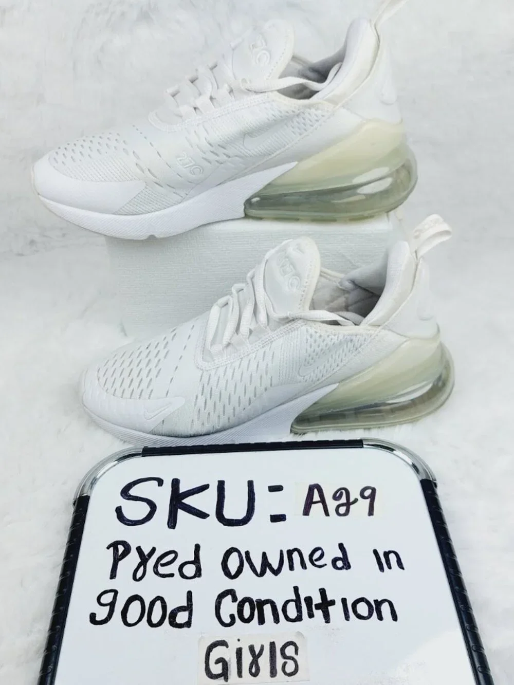 Nike Air Max 270 Girls' White Metallic Silver Lace-Up Low Top Sneakers Size 5Y